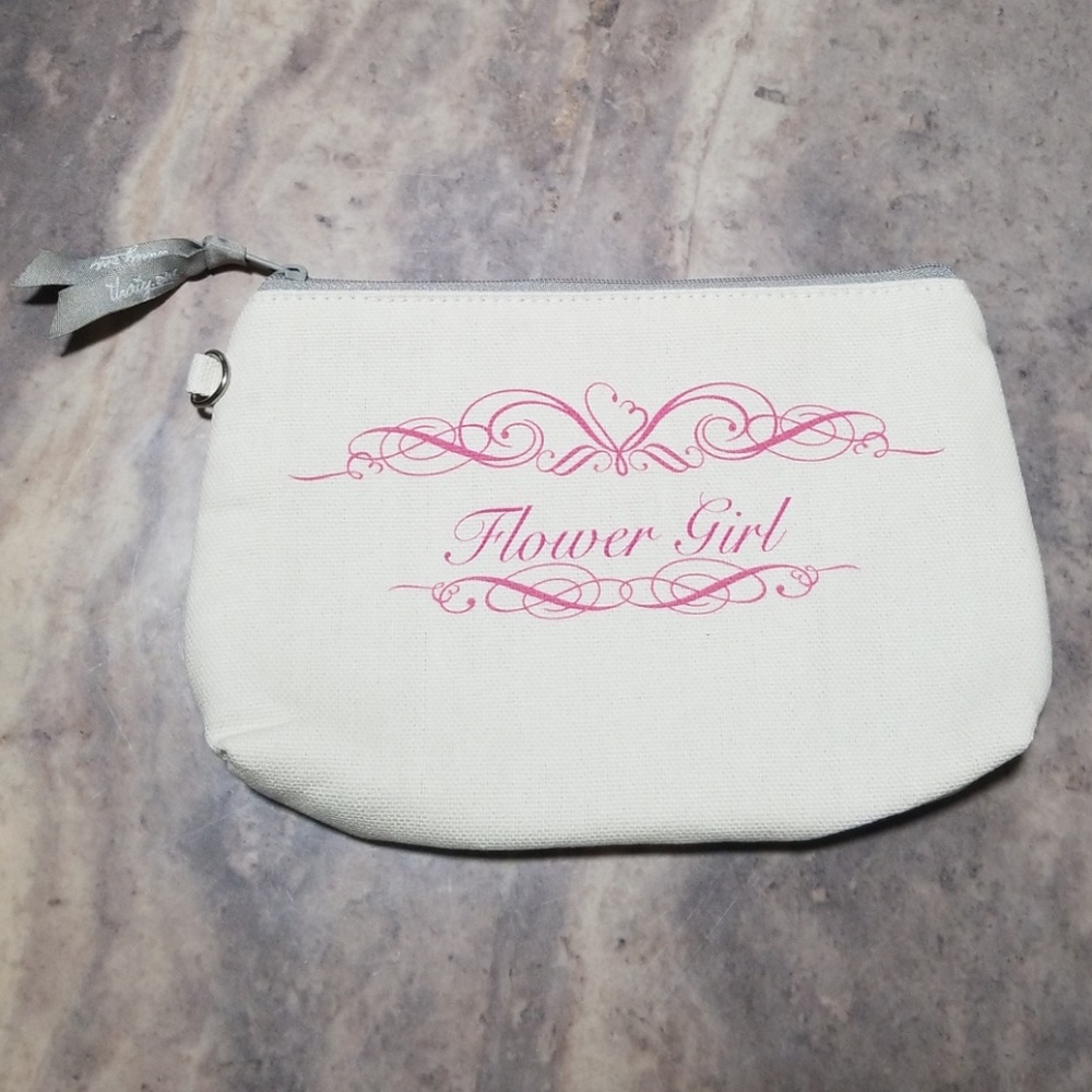 New Thirty One Canvas Flower Girl Clutch with Pink Lettering
